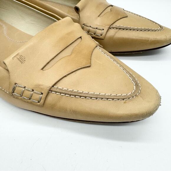 Tod's Point Toe Leather Penny Loafers Cream/Tan Size 39 Officecore Y2K Preppy - Picture 4 of 16